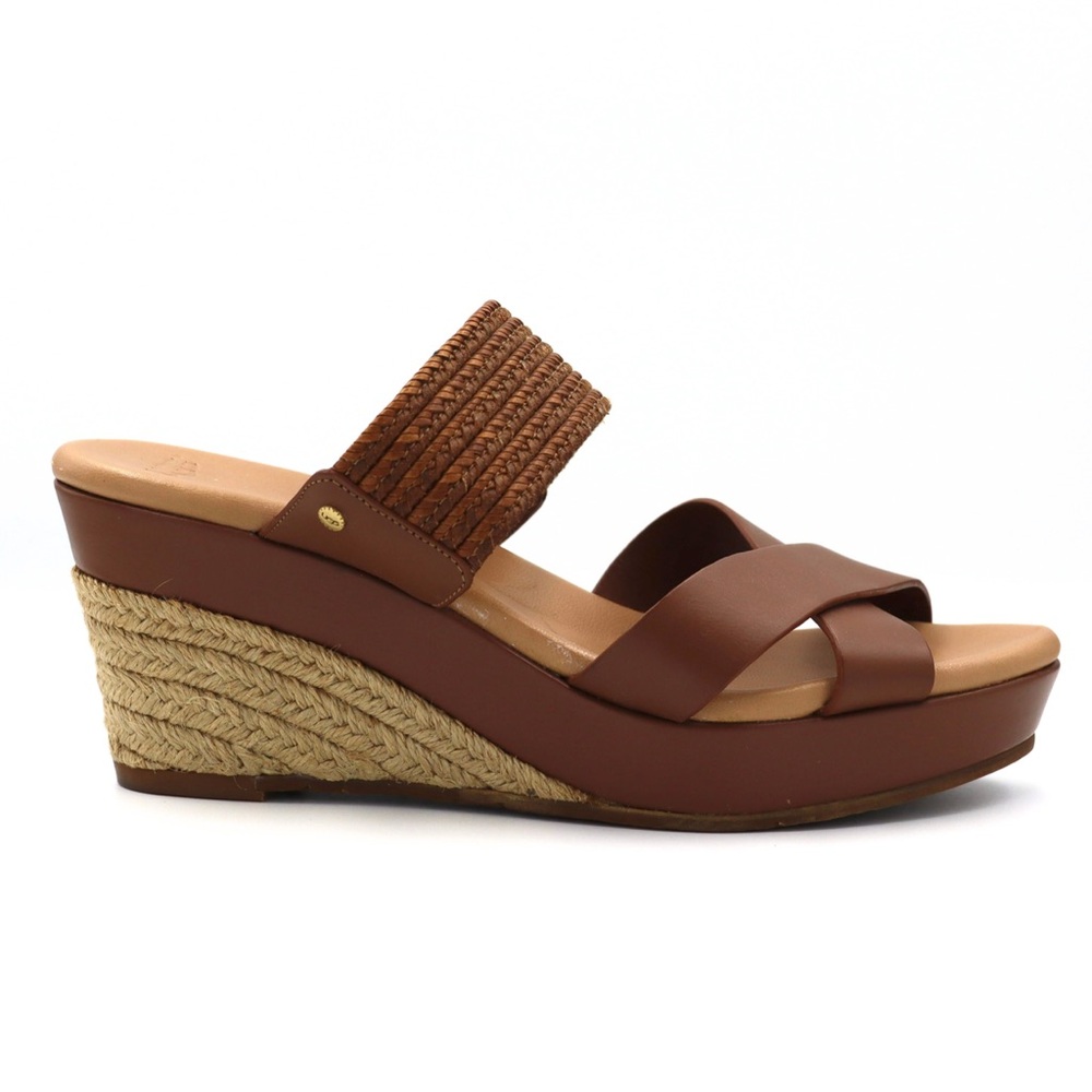 UGG Adriana Sandals Women’s 8.5 Brown Leather Platform‎ Espadrille Wedge - Picture 5 of 13